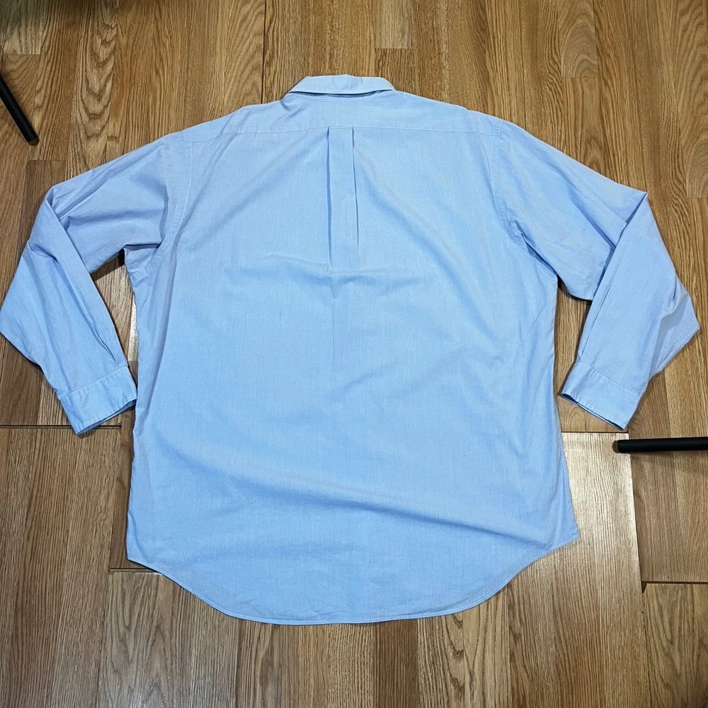 Ralph Lauren Yarmouth Mens 17-35 Light Blue Cotton Button Down Shirt Long Sleeve